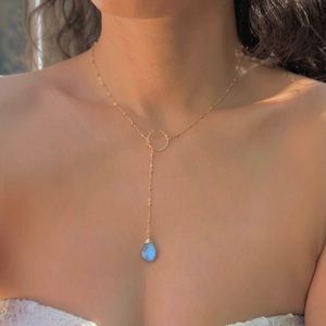 Labradorite Dainty Chain Circle Lariat